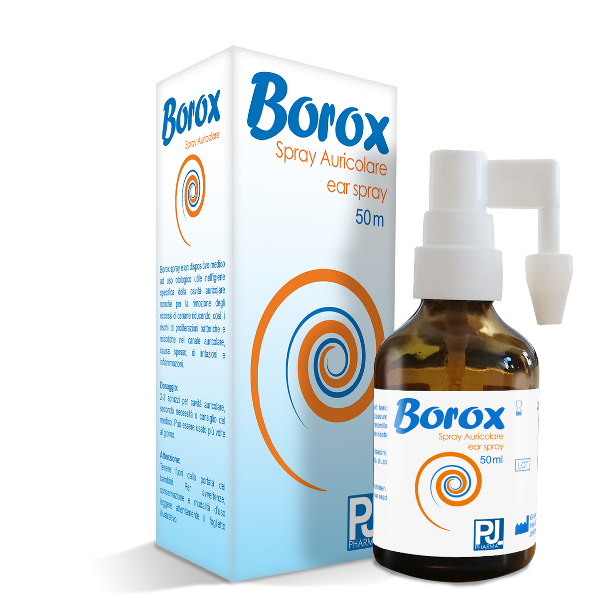 Borox ear hygiene spray bottle and box