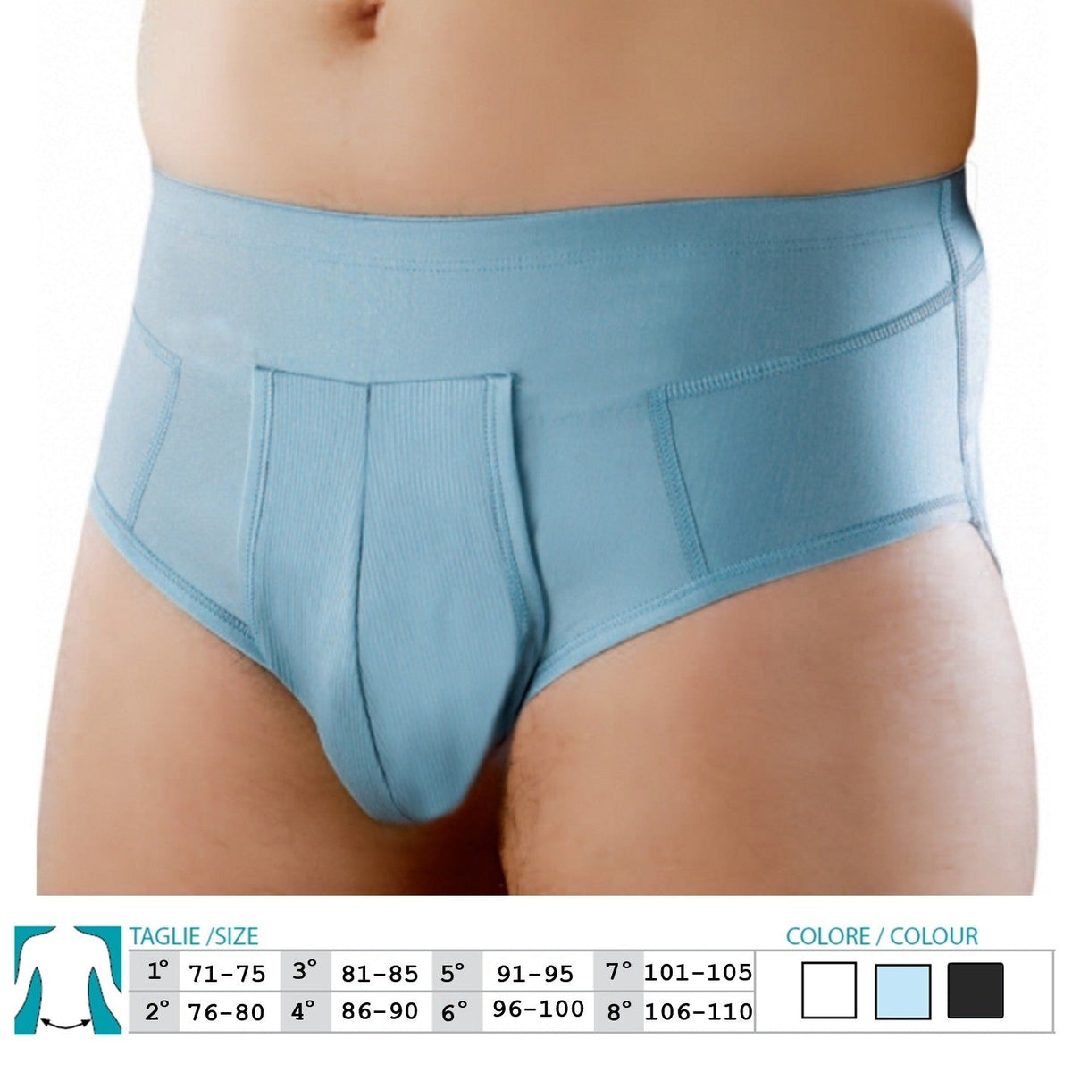 Orione 515 men's hernia support briefs with pads, light blue