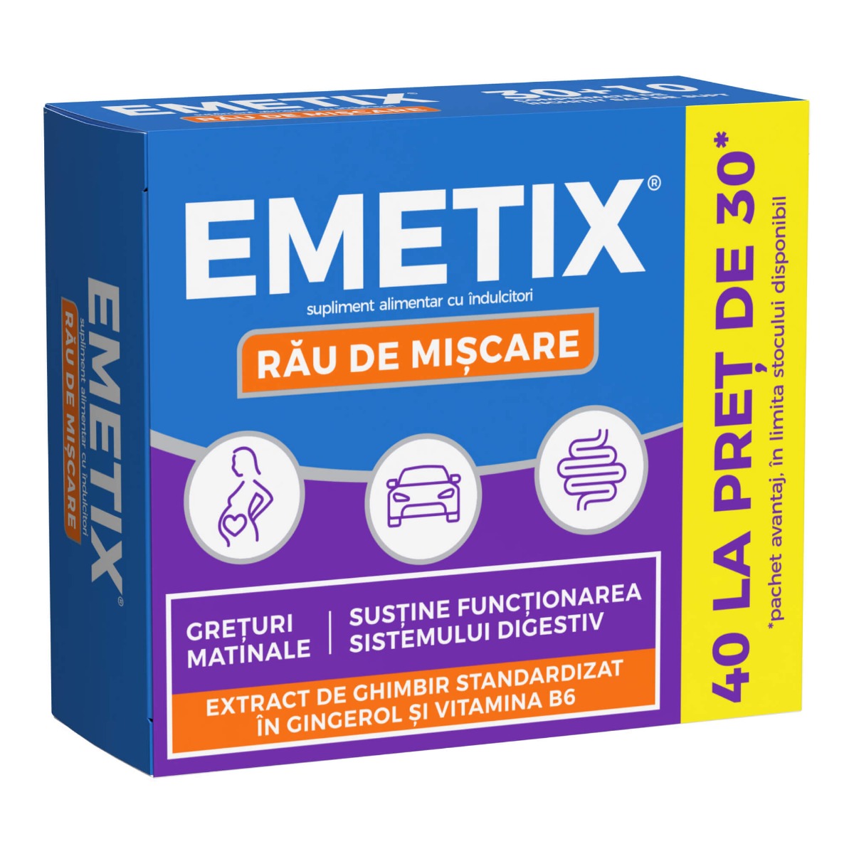 Emetix nausea relief tablets with ginger and vitamin B6
